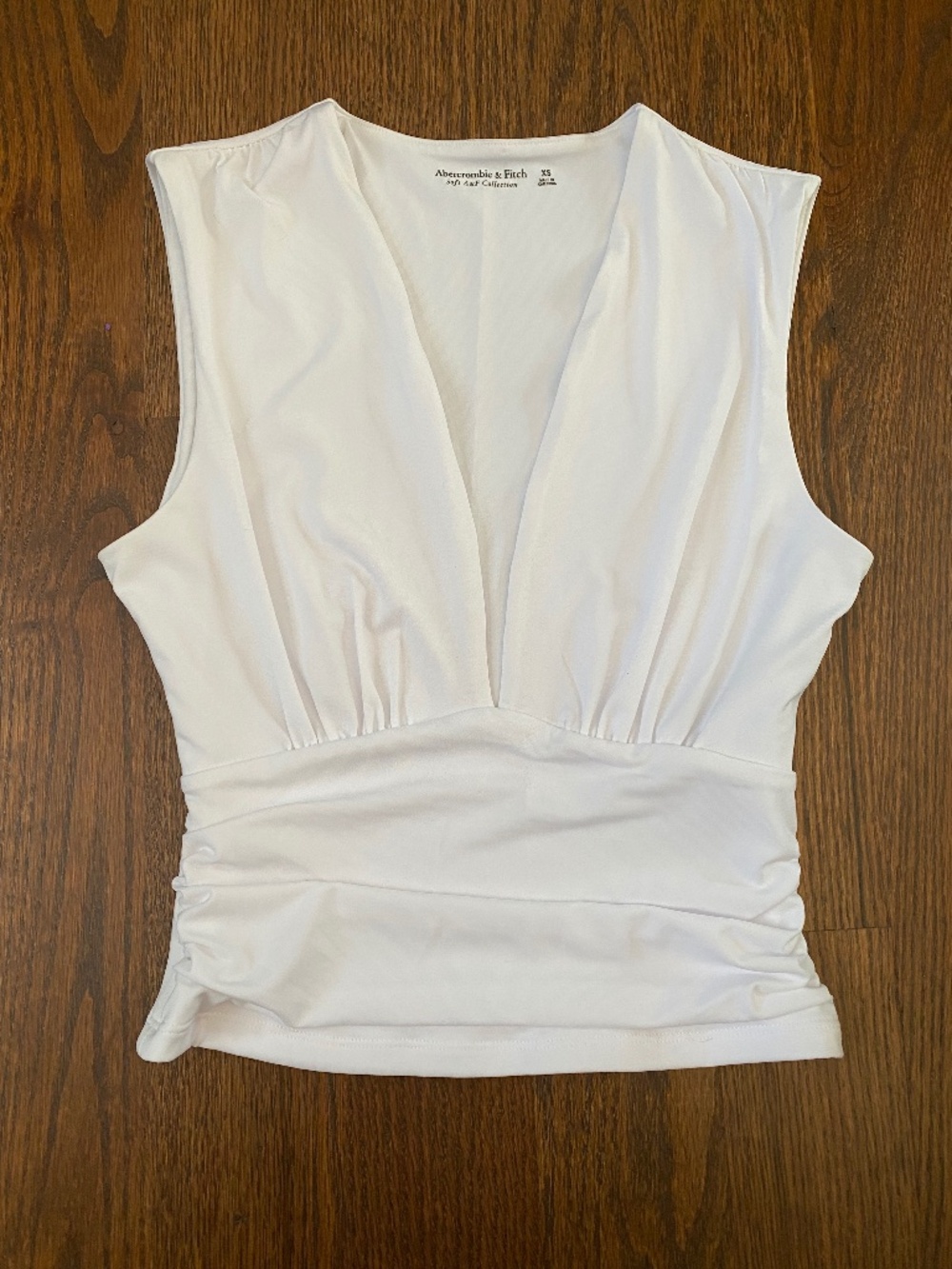 Abercrombie & Fitch White Deep V Ruched Sleeveless Top XS